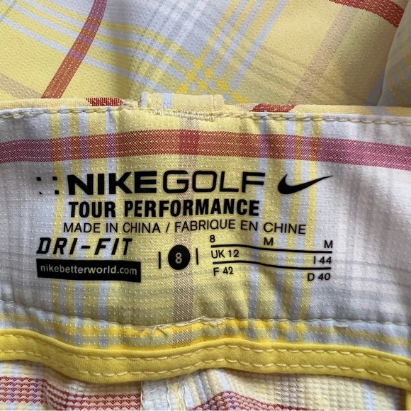 Nike Golf Tour Performance Plaid Yellow Red White Shorts Women's Size 8 - 33x13 - Picture 8 of 10